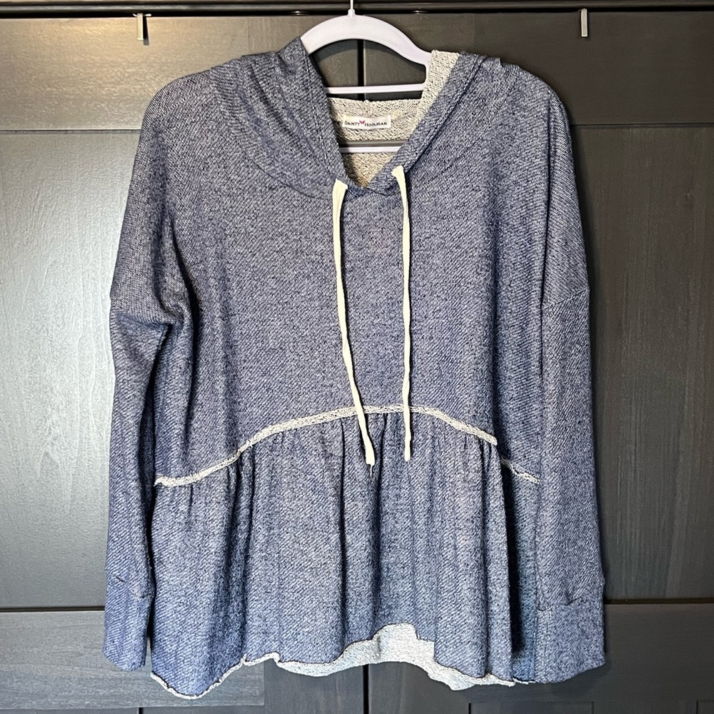 Dainty Hooligan Blue Babydoll Peplum Top with Hood and Drawstrings (Size Small)
